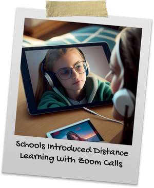 Student is on iPad during and online distance learning Zoom call during pandemic
