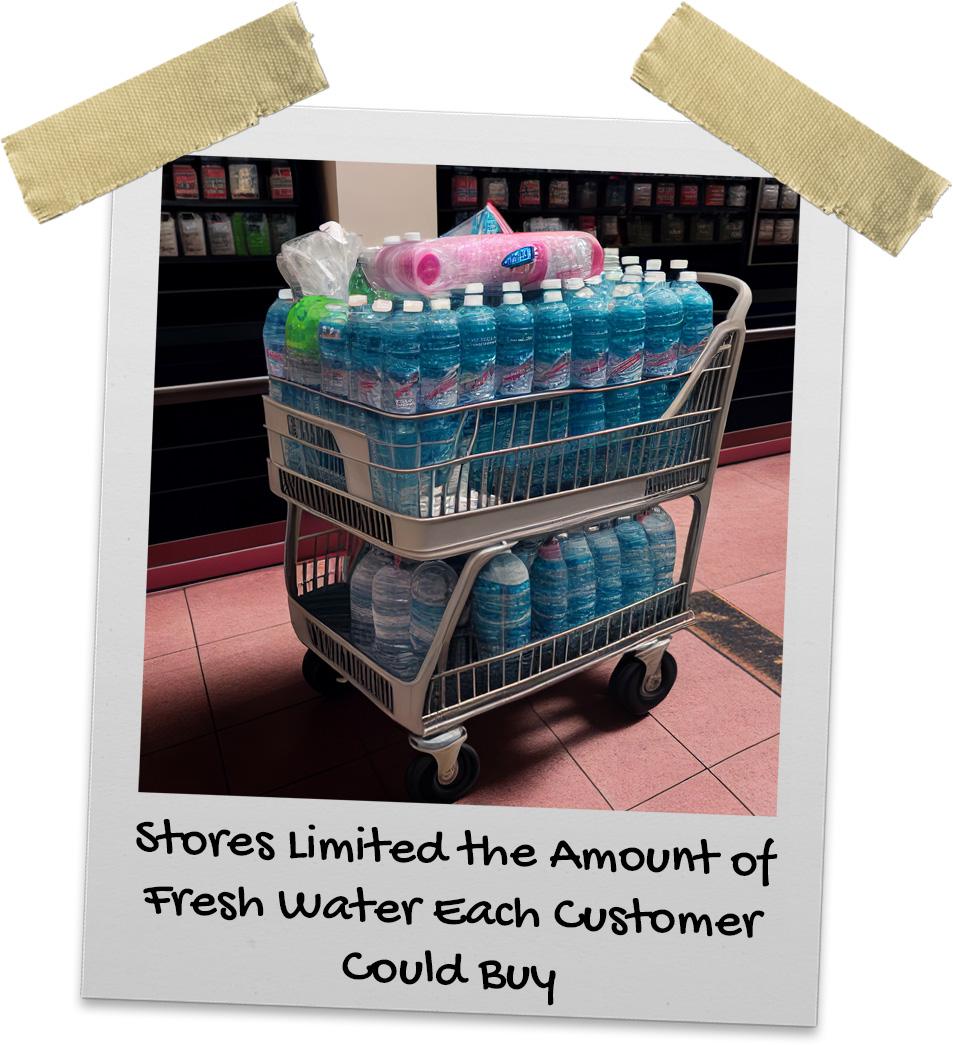 Full cart of waters in a grocery store