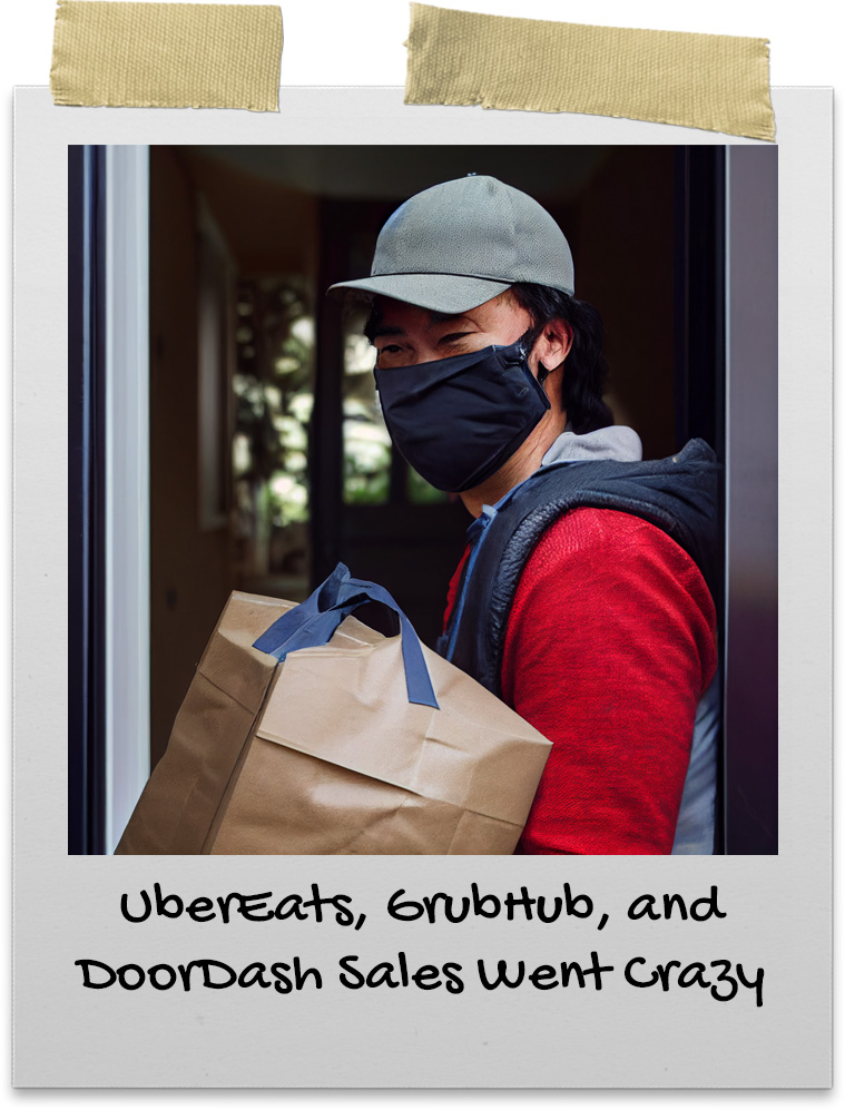 DoorDash driver making a delivery during pandemic wearing a face mask