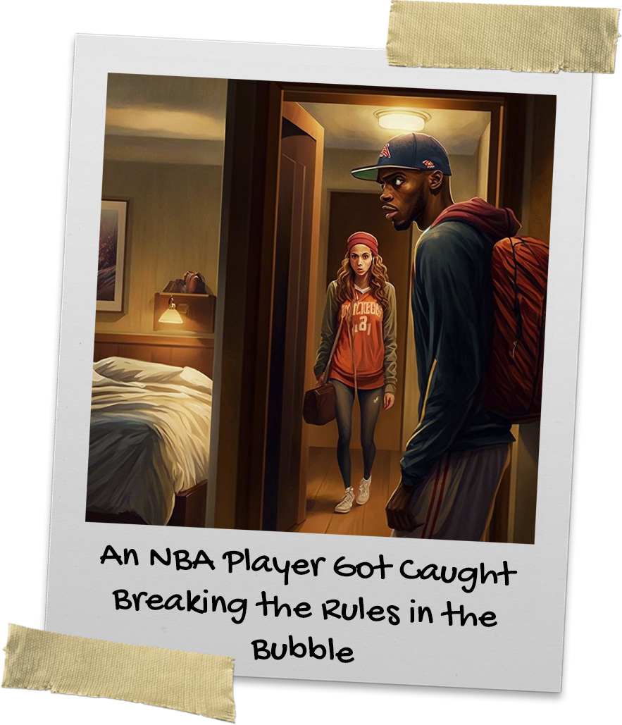 An NBA basketball player opening a hotel room to sneak in a female during the pandemic