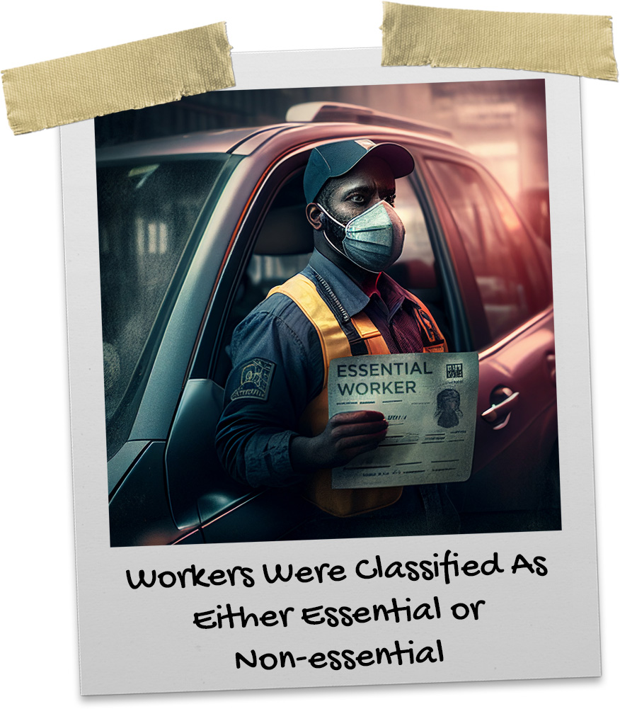 Worker stands in front of van with a Essential Workers permit