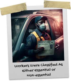 Worker stands in front of van with a Essential Workers permit