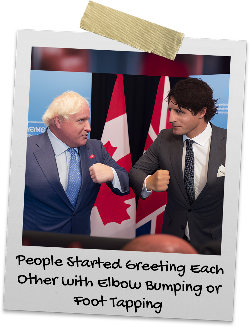 Boris Johnson and Justin Trudeau elbow pump at a press conference