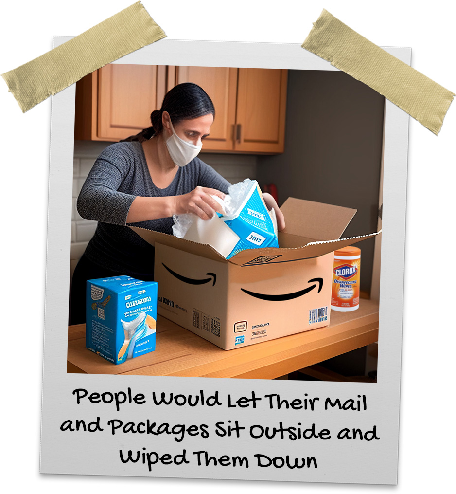 Woman unpacking her packages with Clorox disinfection wipes