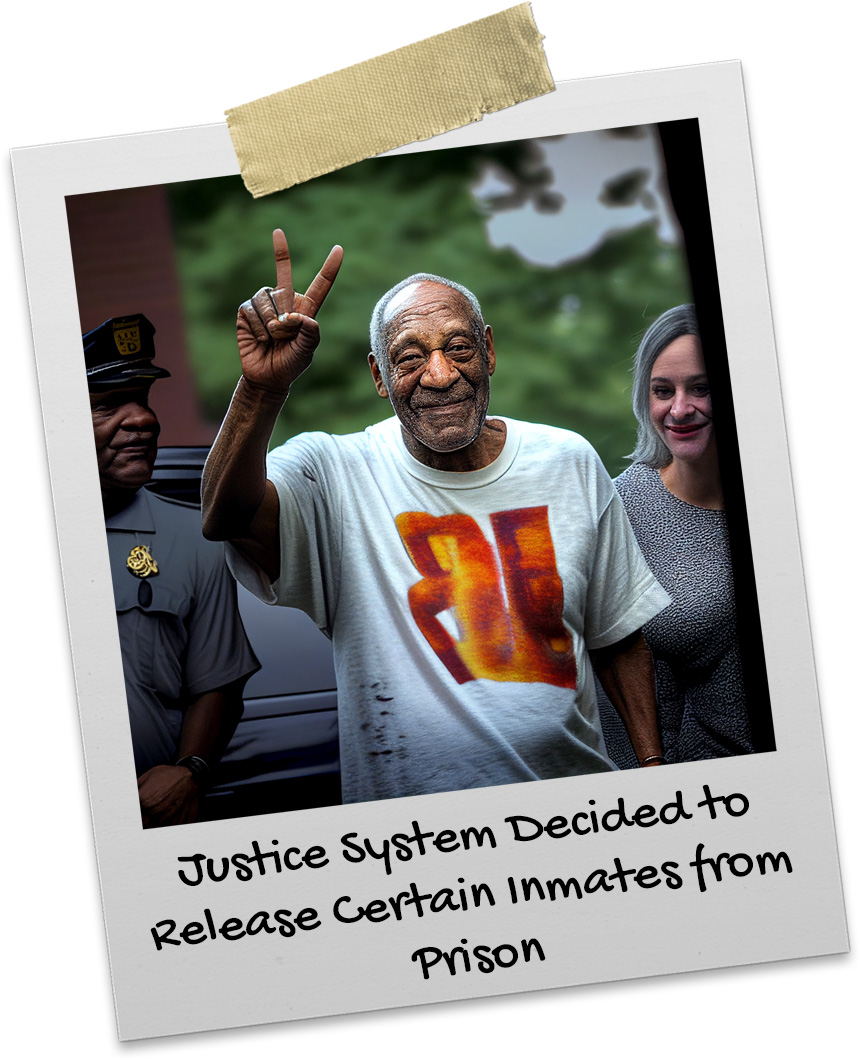 Bill Cosby throwing the peace sign as he leaves prison