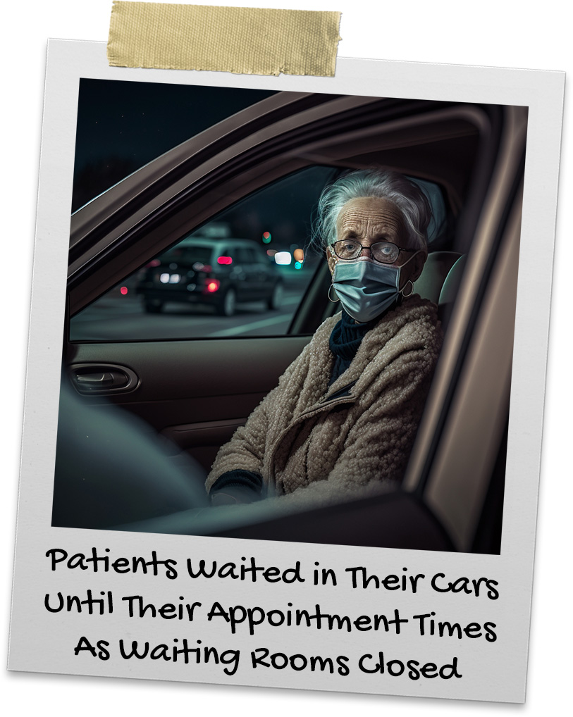 Elderly lady sitting in her car outside her doctor's office appointment