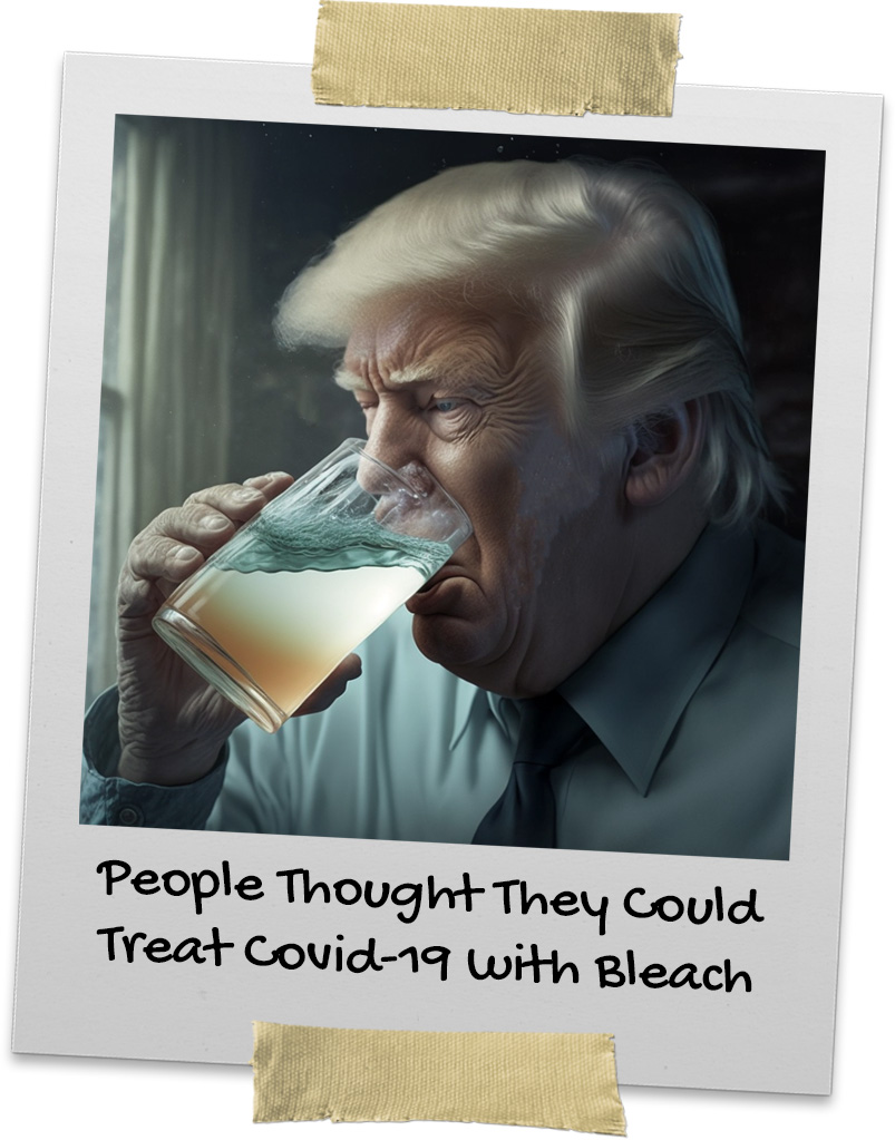 President Donald Trump drinking a glass of bleach
